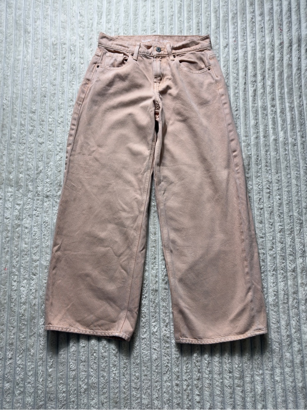 Old Navy Women's Pink Denim Wide-Leg Pants High Rise Relaxed 27" Inseam